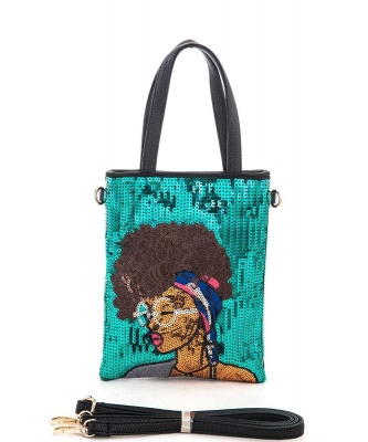 Glasses Girl Sequins Top Handle Convertible Swing Bag S039-SM GREEN